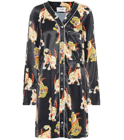 Shop Kirin Printed Satin Shirt-dress In Black