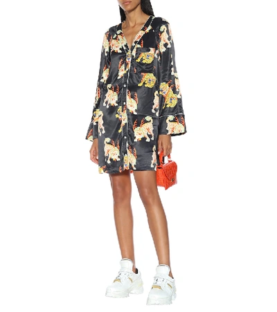 Shop Kirin Printed Satin Shirt-dress In Black