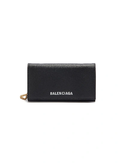 Shop Balenciaga 'ville' Leather Chain Phone Wallet In Black