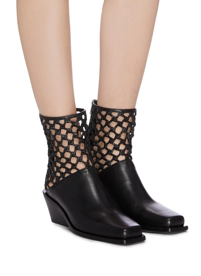 Shop Ann Demeulemeester Open Weave Ankle Leather Boots