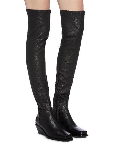 Shop Ann Demeulemeester Square Toe Platform Leather Thigh High Boots In Black