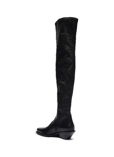 Shop Ann Demeulemeester Square Toe Platform Leather Thigh High Boots In Black