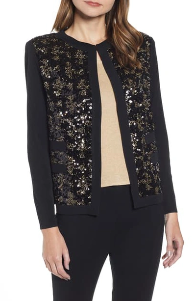 Shop Ming Wang Sequin Front Knit Jacket In Gold/ Black