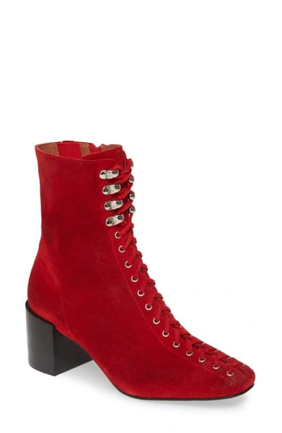 Shop Jeffrey Campbell Belmondo Lace-up Boot In Red Suede