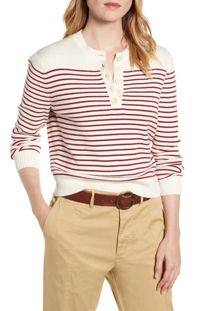 Shop Alex Mill Marine Stripe Crop Merino Wool & Cotton Sweater In Ivory/ Burgundy