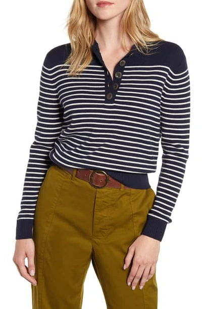 Shop Alex Mill Marine Stripe Crop Merino Wool & Cotton Sweater In Navy/ Ivory