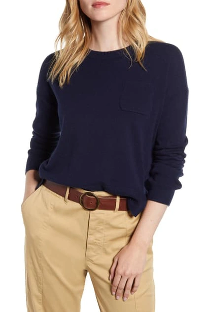 Shop Alex Mill Crop Merino Wool & Cotton Sweater In Navy