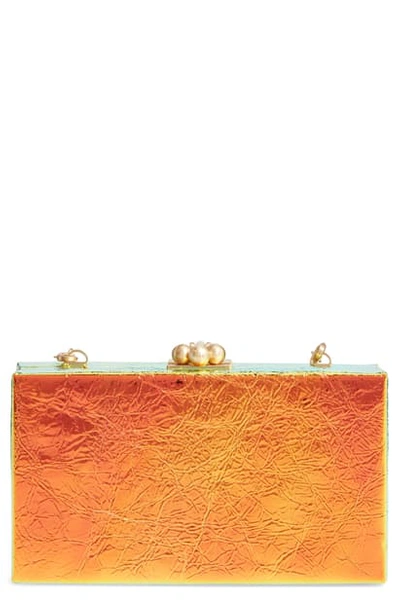 Shop Edie Parker Jean Crinkled Metallic Leather Box Clutch In Blood Orange