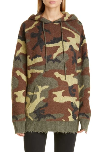 Shop R13 Camo Cashmere Hoodie Sweater