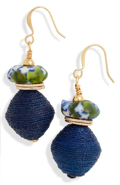 Shop Akola Glass & Raffia Drop Earrings In Navy