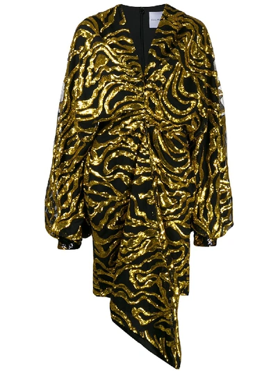 Shop Halpern Printed Dress In Gold