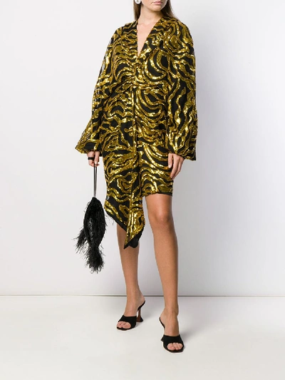 Shop Halpern Printed Dress In Gold