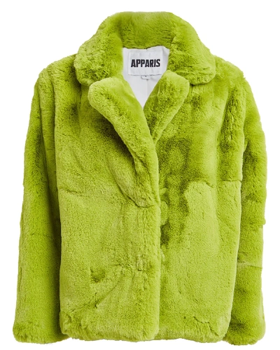 Shop Apparis Manon Neon Faux Fur Coat In Lime Green