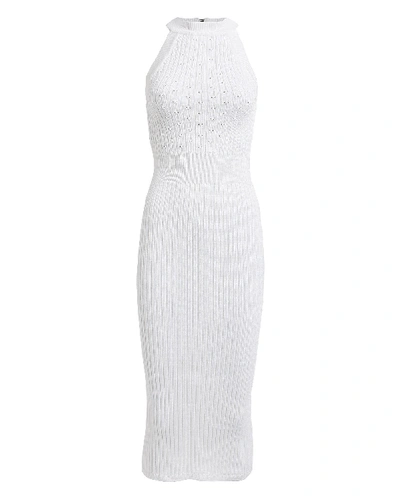 Shop Balmain Sleeveless Rib Knit Dress In White