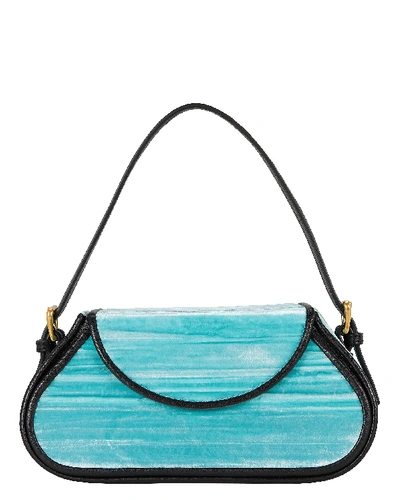 Shop By Far Uma Velvet Shoulder Bag In Blue-med