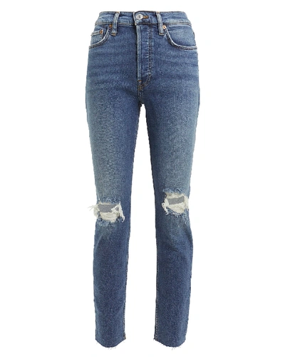Shop Re/done High-rise Ankle Crop Jeans In Dusk Destroy