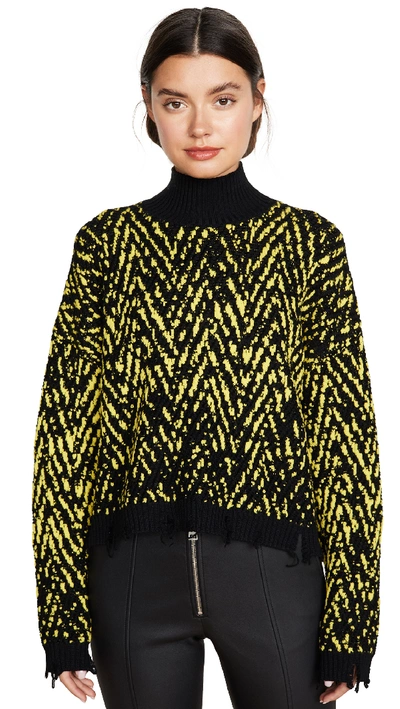 Shop Versace Crop Knit Turtleneck In Black/yellow