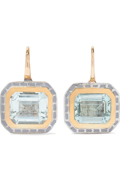 Shop Alice Cicolini Silver Tile 22-karat Gold, Sterling Silver, Enamel And Aquamarine Earrings