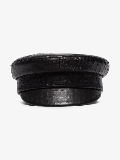 Shop Ruslan Baginskiy Baker Boy Leather Hat In Black