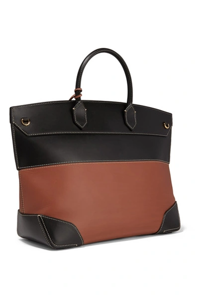 Shop Burberry Buckle-embellished Canvas And Leather Tote In Brown