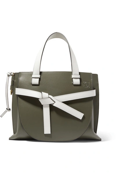 Shop Loewe Gate Small Two-tone Leather Tote In Green
