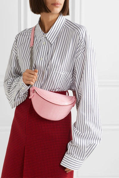 Balenciaga Souvenir Xxs Aj Croc-effect Patent-leather Belt Bag In Baby Pink  | ModeSens
