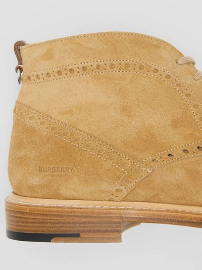 Shop Burberry Brogue Detail Suede Boots In Sandy Beige