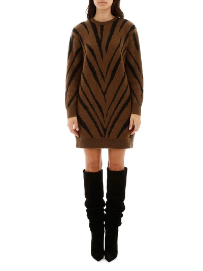 Shop Max Mara Austin Mini Dress In Cuoio Dis Zebra (brown)