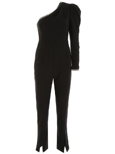 Shop Self-portrait One-shoulder Jumpsuit In Black (black)