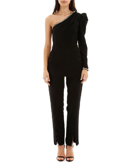 Shop Self-portrait One-shoulder Jumpsuit In Black (black)