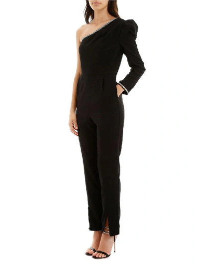 Shop Self-portrait One-shoulder Jumpsuit In Black (black)