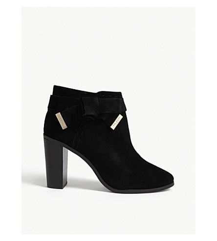 ted baker black suede heeled ankle boots with bow