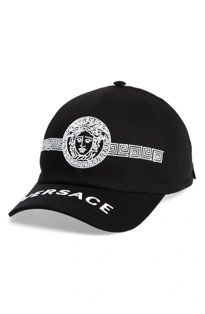 Shop Versace Embroidered Medusa Baseball Cap In Black/ White