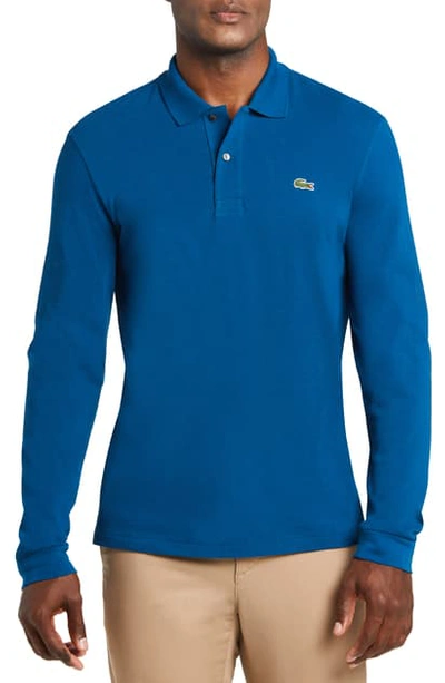 Shop Lacoste Regular Fit Long Sleeve Pique Polo In Z1g Yachting Blue