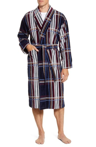 Shop Majestic Firelight Tv Cotton Velour Robe In Navy