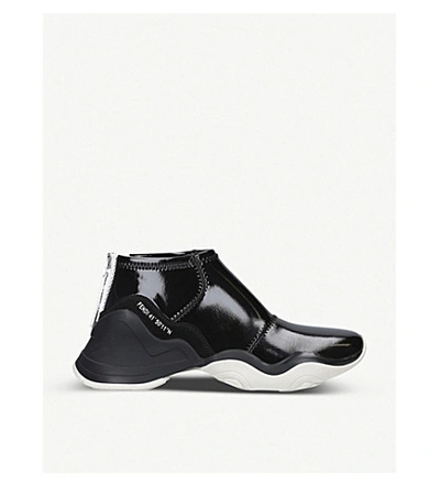 Shop Fendi Patent-effect Neoprene Trainers In Black