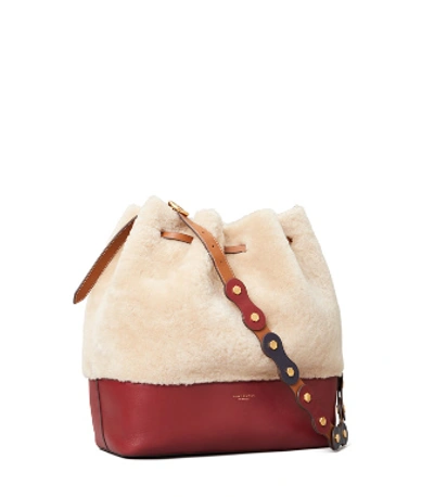 Shop Tory Burch Caroline Shearling Hobo In Cocoon