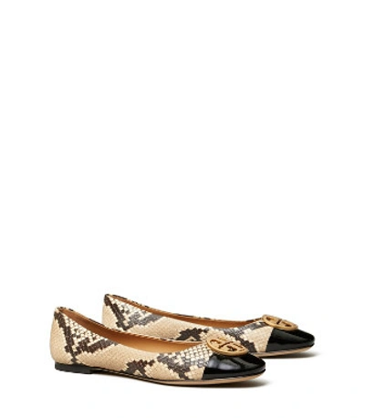 Shop Tory Burch Chelsea Embossed Cap-toe Ballet Flat In Desert Roccia / Perfect Black