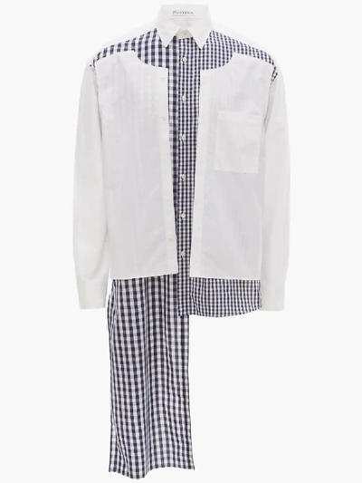 Shop Jw Anderson Double Placket Gingham Patchwork Shirt In White