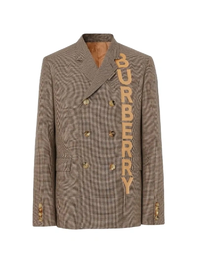 Shop Burberry Slim Fit Logo Print Cotton Wool Blend Tailored Jacket In Brown