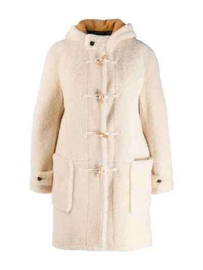 Shop Saint Laurent Shearling Duffle Coat In White