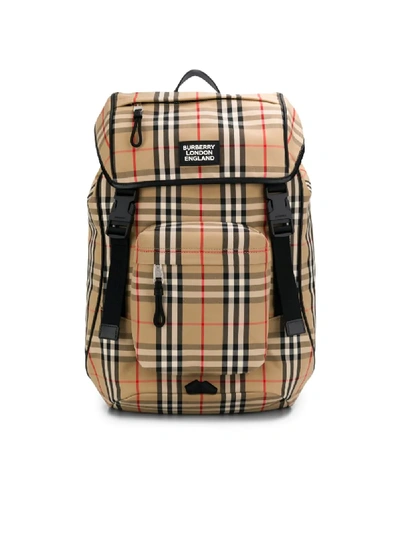 Shop Burberry Check Print Backpack In Neutrals