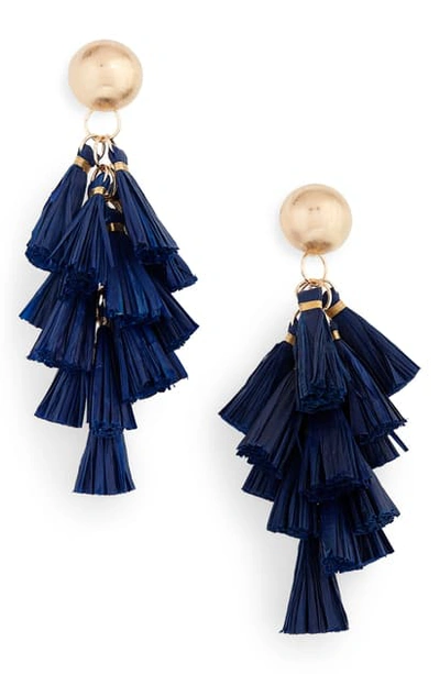 Shop Akola Raffia Tassel Cluster Drop Earrings In Navy