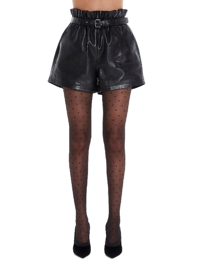 Shop Saint Laurent Black Leather Shorts