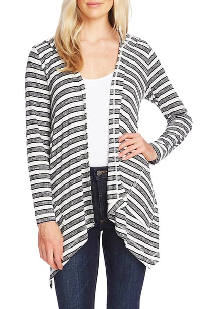 Shop Vince Camuto Stripe Hooded Cardigan In Med Heather Grey