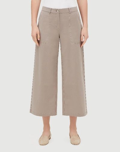 Shop Lafayette 148 Plus-size Italian Bi-stretch Pima Cotton Cropped Fulton Wide-leg Pant In Jute