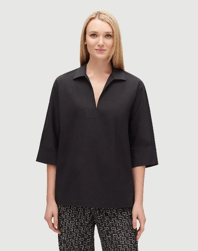 Shop Lafayette 148 Plus-size Italian Stretch Cotton Nicole Blouse In Black