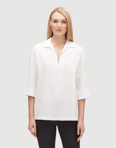 Shop Lafayette 148 Petite Italian Stretch Cotton Nicole Blouse In White