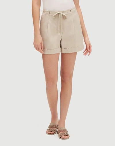 Shop Lafayette 148 Urbane Satin Cloth Columbus Short In Almond