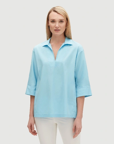 Shop Lafayette 148 Petite Italian Stretch Cotton Nicole Blouse In Lagoon